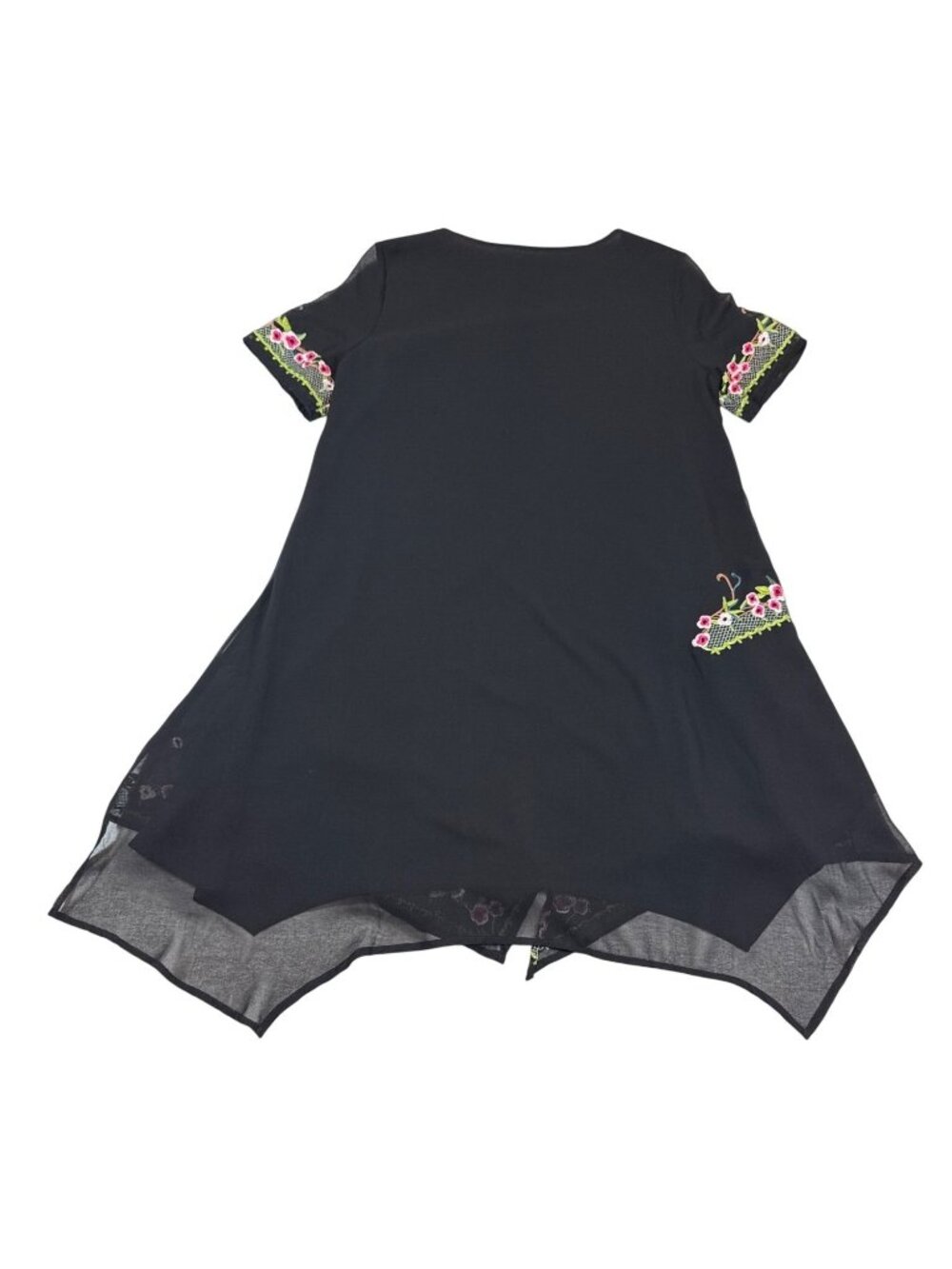 Black Tunic dress Floral & Paisley Embroidery Asymmetrical Hem Large (i701) - Picture 6 of 6